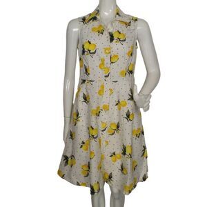 CHLOE + RENE Lemon Shirt Dress, S, White/Yellow, Sleeveless, Buttons, Collar